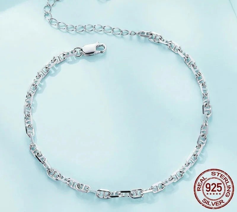 925 Sterling Silver 3mm Basic Bracelet Square Shaped Chain Link Silver Jewelry For Men & Women SCB254