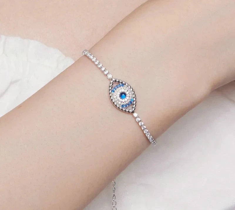 925 Sterling Silver Devil's Eye Tennis Bracelet for Women Shiny Zircon Chain Bracelet Fine Jewelry Gift BSB107