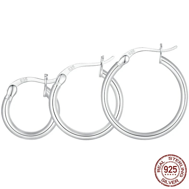 925 Sterling Silver Bold Classic Hypoallergenic Hoop Earrings, 14K White Gold Plated Standard Tube Earrings for Women