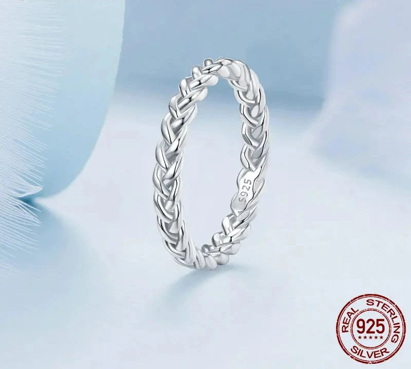 925 Sterling Silver Braided Texture Twisted Eternity Band Plait Finger Rings Fine Jewelry Gift for Women BSR311