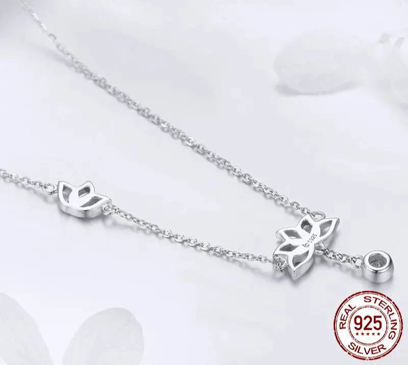 925 Sterling Silver Elegant Lotus Pendant Necklaces Cubic Zircon Flower Necklace for Women Fine Jewelry BSN012