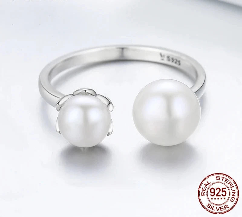 925 Sterling Silver Double Shell Pearl Adjustable Ring Luxury Quality Pearl Opening Ring for Women Fine Jewelry SCR192