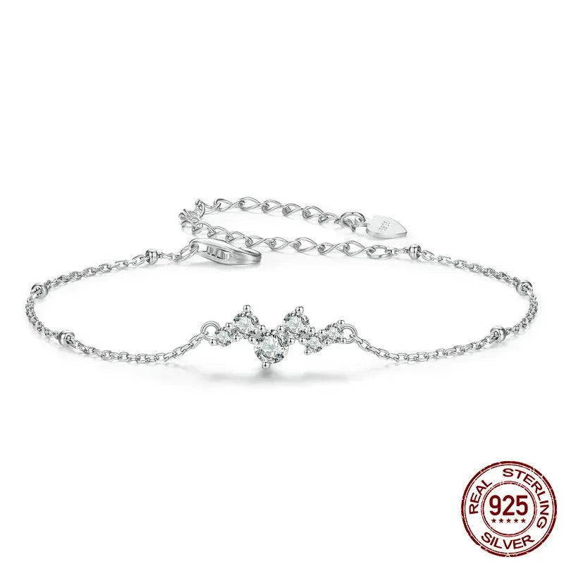 925 Sterling Silver Dainty Starry Chain Bracelets for Women, White Gold Plated Handmade Adjustable Bracelet Birthday Gift