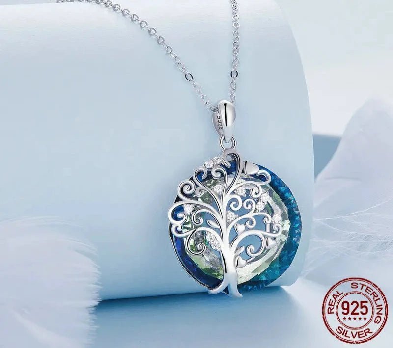 925 Sterling Silver Angel Ring Devil's Eye Pendant Necklace Tree of Life Neck Chain for Women Platinum Plated Jewelry