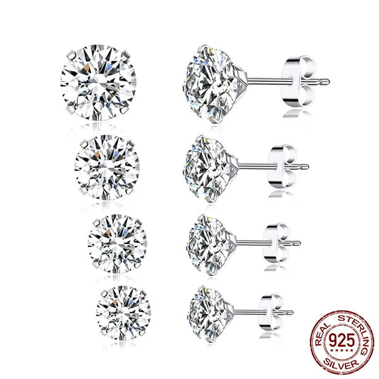 925 Sterling Silver Platinum Plated Round Cubic Zirconia Hypoallergenic Earrings 4mm 5mm 6mm 7mm BSE166