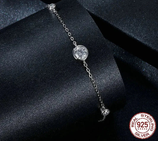 925 Sterling Silver Bezel Setting Starry Moissanite Chain Bracelet for Women Anniversary Jewelry Gift MSB018