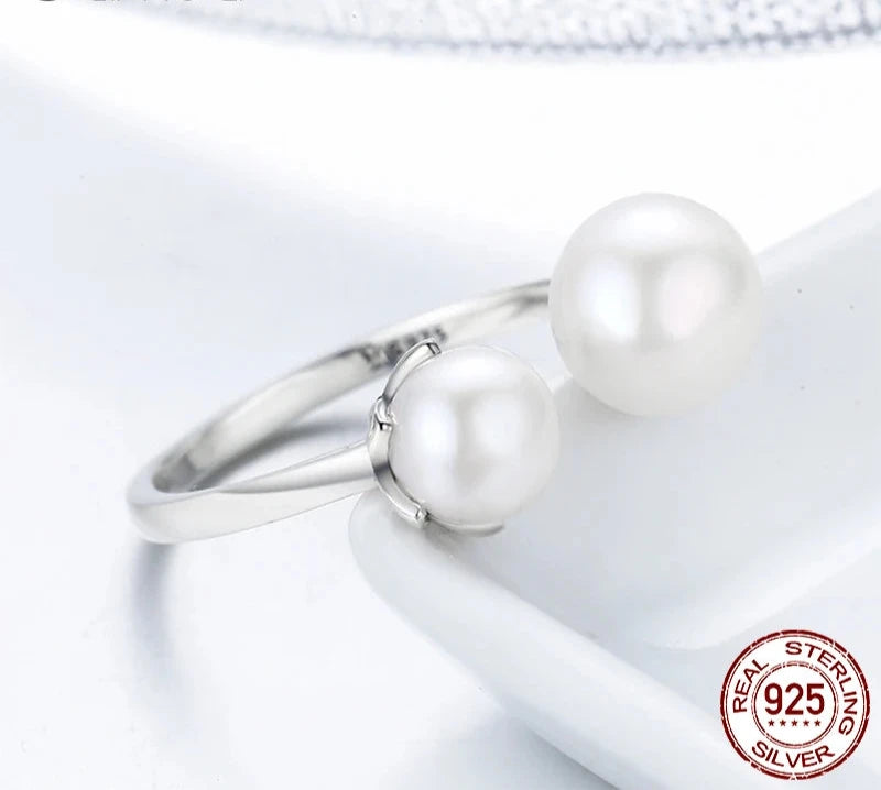 925 Sterling Silver Double Shell Pearl Adjustable Ring Luxury Quality Pearl Opening Ring for Women Fine Jewelry SCR192