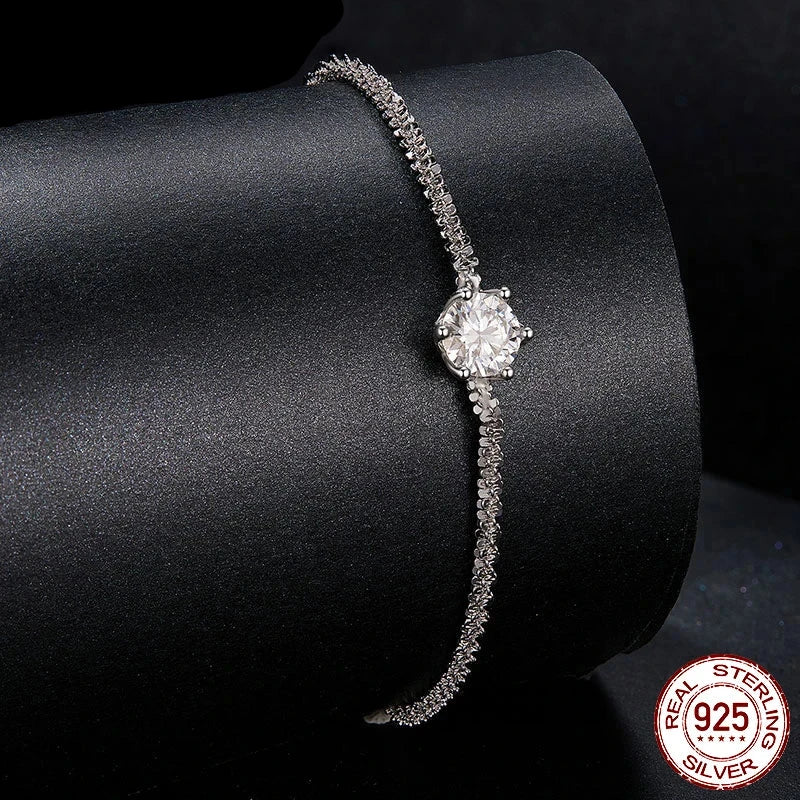 Round White Moissanite Bracelet for Women, 1 Carat Lab Grown Diamond 925 Sterling Silver Elegant Bracelet