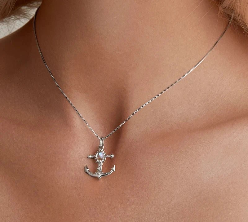 925 Sterling Silver Anchor Pendant Necklace Shiny Sun Neck Chain for Women Birthday Gift Original Design Fine Jewelry