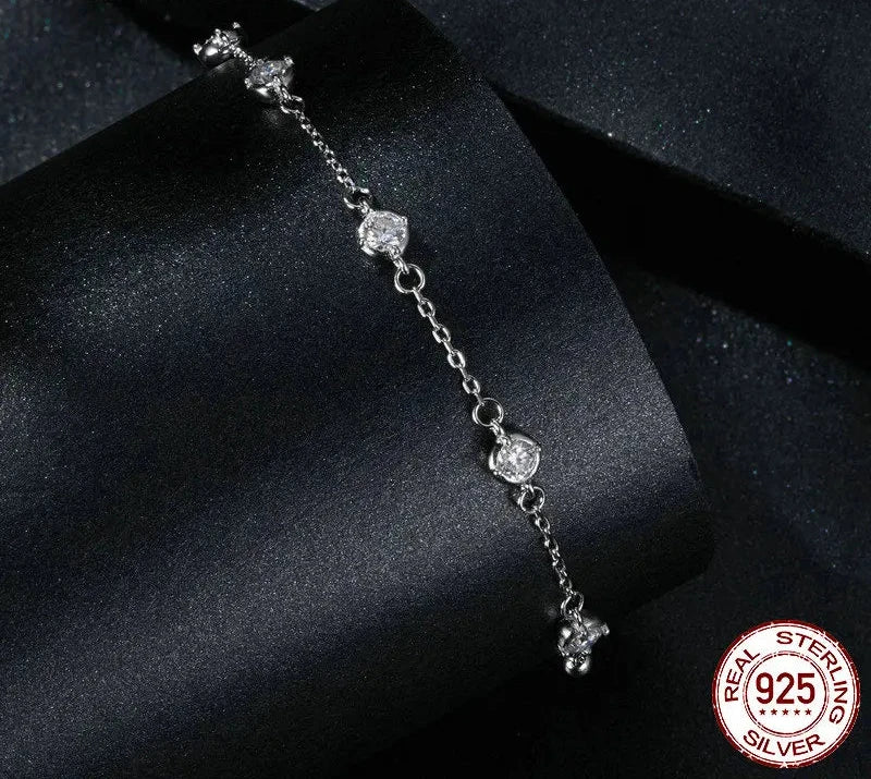 925 Sterling Silver Bezel Setting Starry Moissanite Bracelet Round Beads Chain Link for Women Anniversary Jewelry Gift