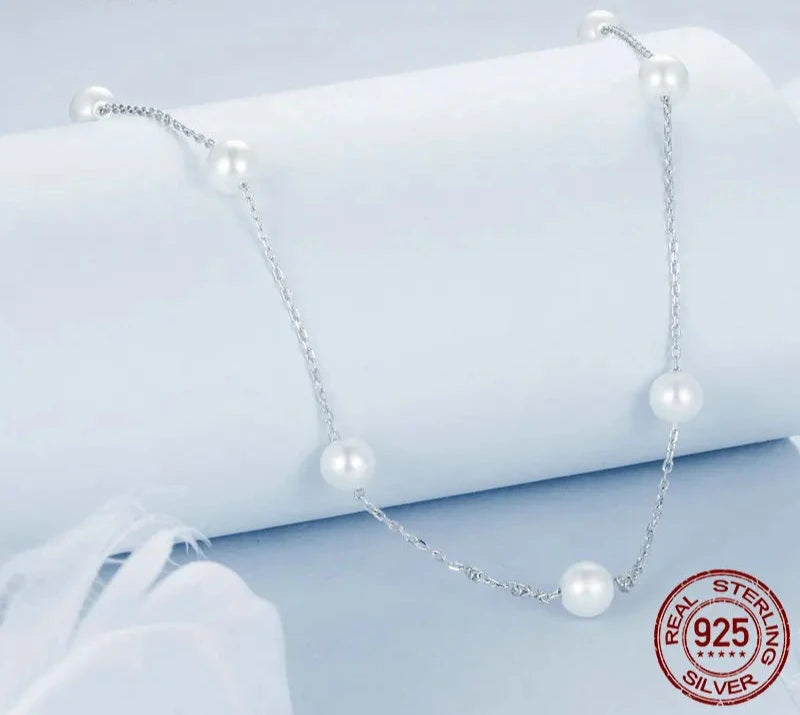 925 Sterling Silver Dainty Shell Pearl Choker Necklace, White Gold Plated Pearl Charm Necklaces Jewelry Gifts for Women