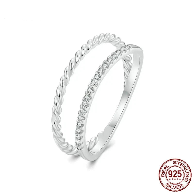 925 Sterling Silver Cubic Zirconia Dual Stacking Rings | White Gold Plated Eternity Band for Women BSR541