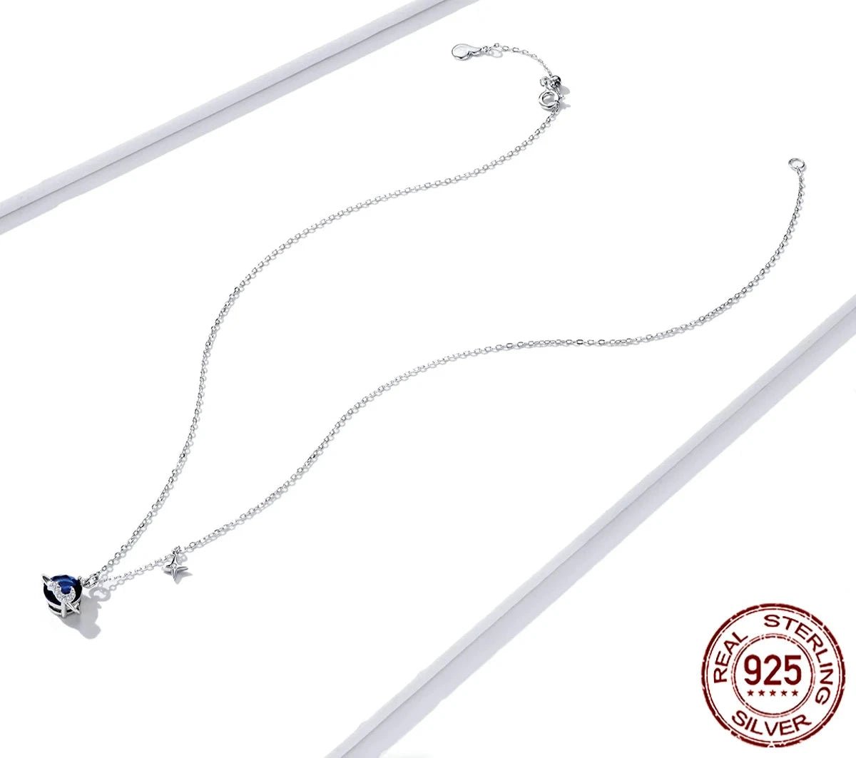 925 Sterling Silver Blue Planet Pendant Necklace for Women Stars Design Engagement Statement Jewelry Colllar BSN166