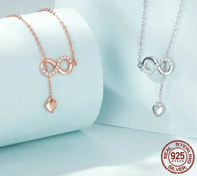 925 Sterling Silver Infinity Love Pendant Necklaces Forever Love Neck Chain for Women Gift Fine Jewelry SCN223