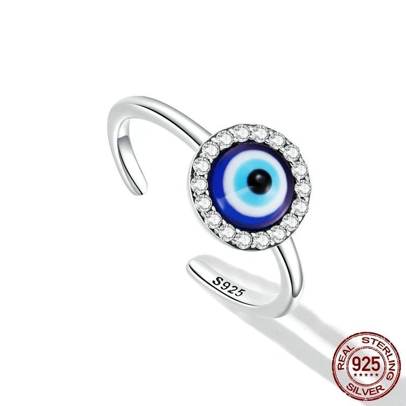 925 Sterling Silver Adjustable Resin Devil Eye Open Ring for Women Original Design Band Ring Fine Jewelry Wedding Gift