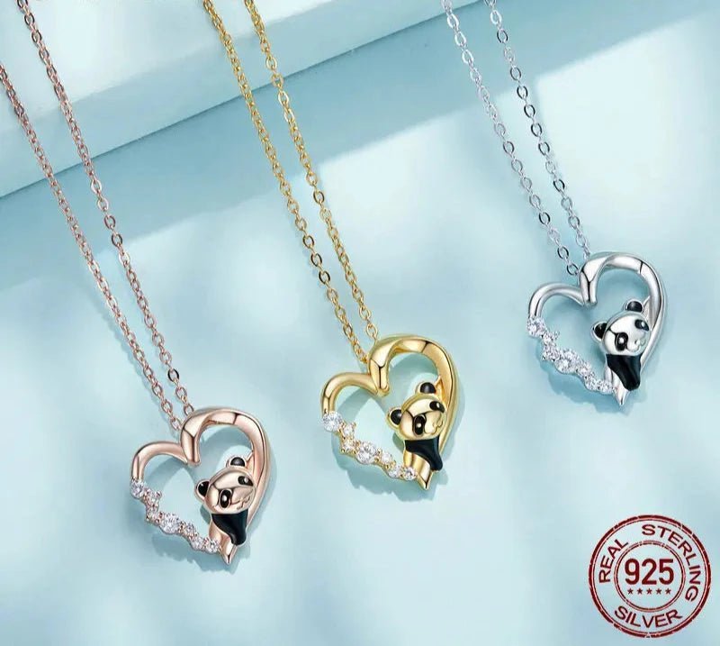 925 Sterling Silver Baby Panda Crystal Necklace Enamel Cute Animal Charm Chain Link for Women Gift 17.71'' SCN453