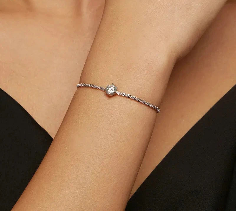 Round White Moissanite Bracelet for Women, 1 Carat Lab Grown Diamond 925 Sterling Silver Elegant Bracelet