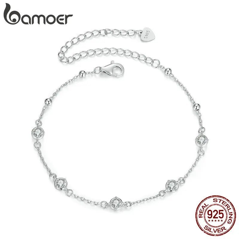 925 Sterling Silver Bezel Setting Starry Moissanite Bracelet Round Beads Chain Link for Women Anniversary Jewelry Gift