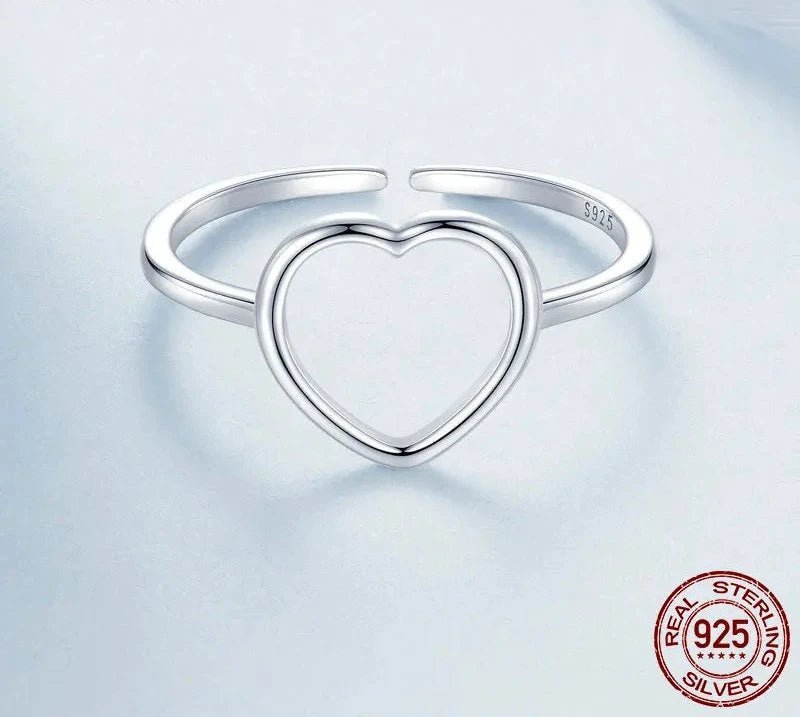 925 Sterling Silver 18K Gold Plated Heart Open Ring White Gold Plated Stars Adjustable Ring for Women Fine Jewelry Gift