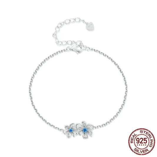 925 Sterling Silver Delicate Flower Bracelet Blue Zircon Adjustable Chain Link for Women Fine Jewelry Gift BSB138