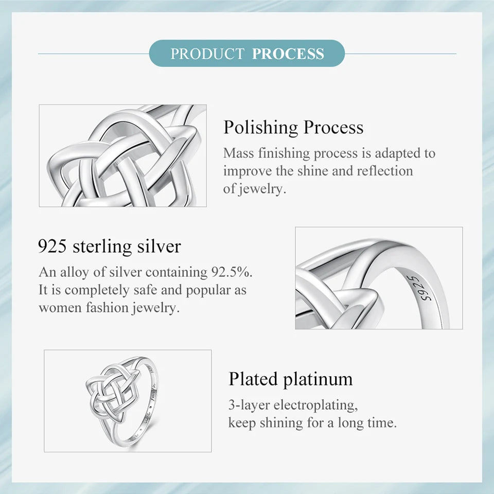 925 Sterling Silver Celtic Knot Finger Ring for Women Birthday Valentine's Day Gift Platinum Plated Fine Jewelry SCR908