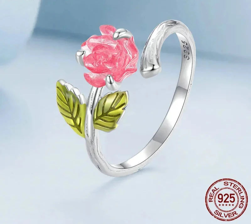 925 Sterling Silver Color Changeable Flower Opening Ring Rose Adjustable Ring for Women Party Fine Jewelry