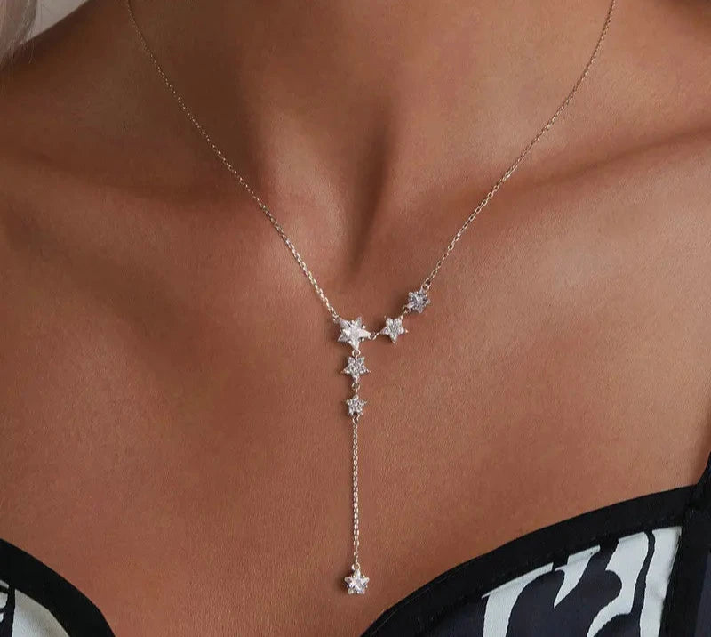 925 Sterling Silver Delicate Falling Stars Pendant Necklace for Women Wedding Party Dainty Fine Jewelry Gift