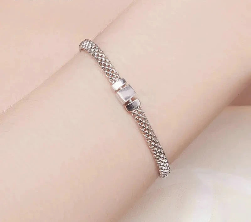 925 Sterling Silver Classic Square Buckle Bracelet Retro Braided Silver Chain Link for Women Platinum Plated Fine Jewelry