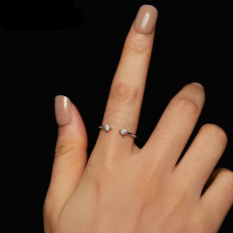 0.1CT Moissanite White Gold Plated Adjustable Ring 925 Sterling Silver Exquisite Open Ring for Women Fine Jewelry Gift