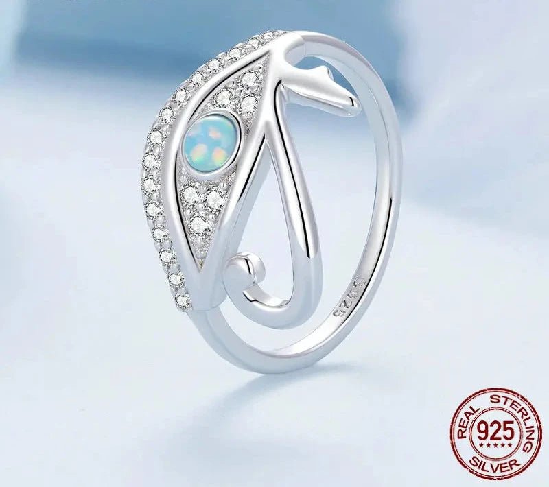 925 Sterling Silver Blue Opal Lucky Eye of Horus Ring Pave Setting CZ for Women Birthday Gift Fine Jewelry BSR403