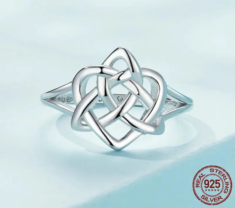 925 Sterling Silver Celtic Knot Finger Ring for Women Birthday Valentine's Day Gift Platinum Plated Fine Jewelry SCR908