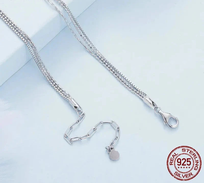 925 Sterling Silver Chic Triple Layer Necklace Box Bead Neck Chain for Women Platinum Plated Original Design Fine Jewelry