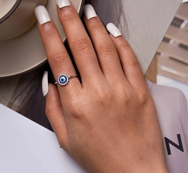 925 Sterling Silver Adjustable Resin Devil Eye Open Ring for Women Original Design Band Ring Fine Jewelry Wedding Gift