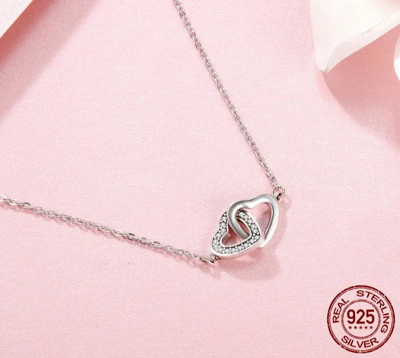 925 Sterling Silver Connected Heart Pendant Necklace for Girlfriend Valentine's Day Gift Fine Jewelry SCN181