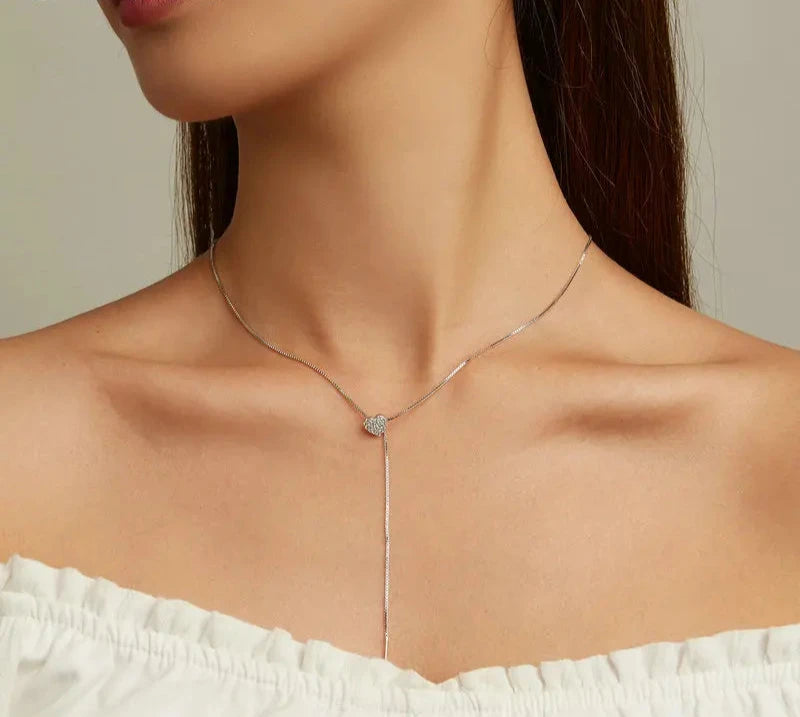 925 Sterling Silver Brilliant Heart Necklace for Women Minimalist Long Box Chain Choker Fine Jewelry Party Gift BSN260