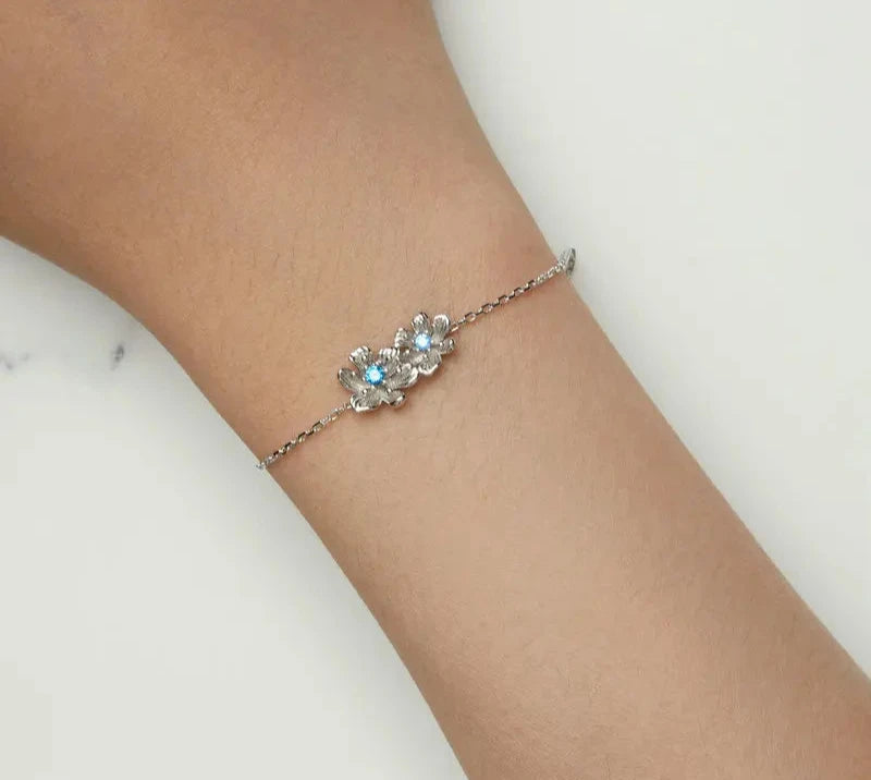 925 Sterling Silver Delicate Flower Bracelet Blue Zircon Adjustable Chain Link for Women Fine Jewelry Gift BSB138