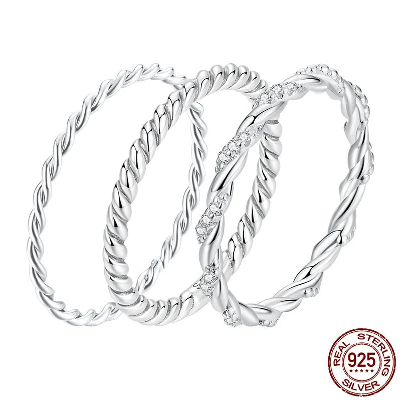 925 Sterling Silver Braided Texture Twisted Eternity Band Stackable Rings Fine Jewelry