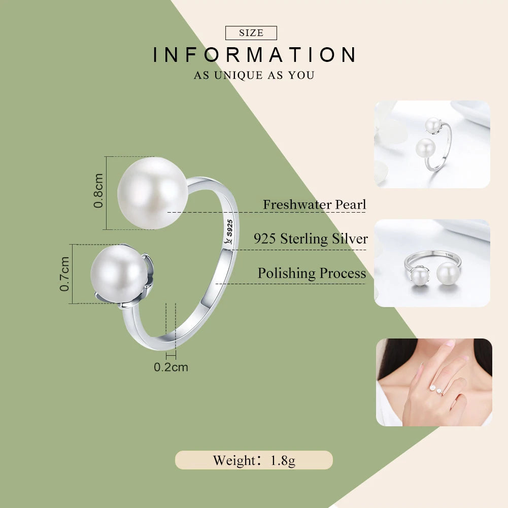 925 Sterling Silver Double Shell Pearl Adjustable Ring Luxury Quality Pearl Opening Ring for Women Fine Jewelry SCR192