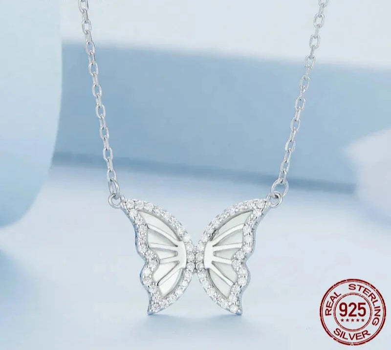 925 Sterling Silver Butterfly Pendant Necklace for Women  Birthday Christmas Gift Pave Setting CZ Fine Jewelry BSN293