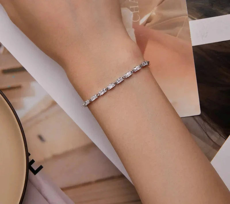 925 Sterling Silver Square Zircon Tennis Bracelet Chain Splice Bracelet for Women Valentine's Day Gift Jewelry BSB101