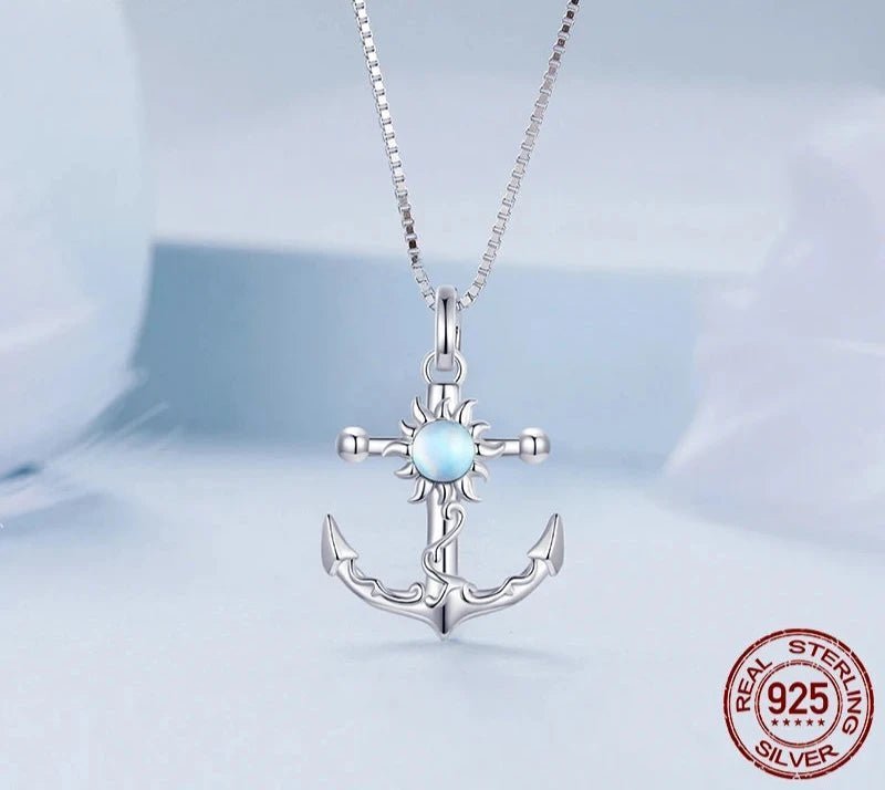 925 Sterling Silver Anchor Pendant Necklace Shiny Sun Neck Chain for Women Birthday Gift Original Design Fine Jewelry