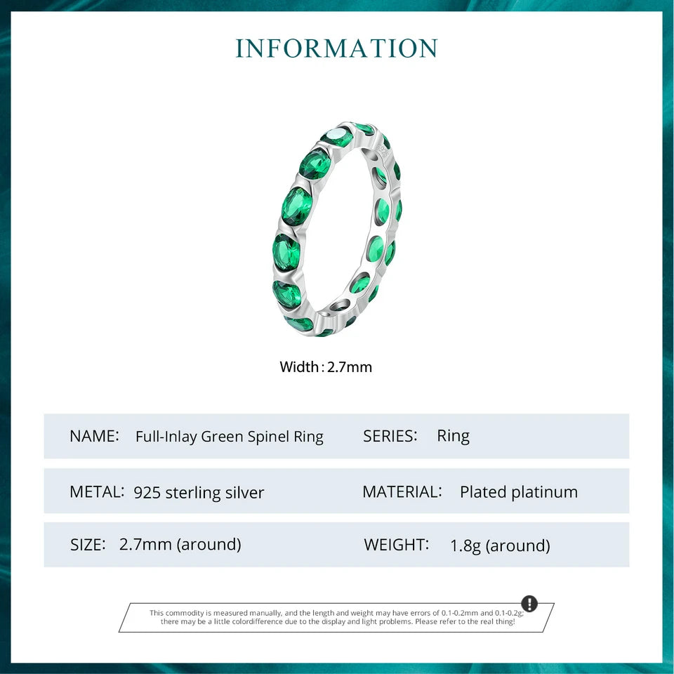 925 Sterling Silver Dazzling Green Spinel Finger Ring for Women Valentine's Day Gift Platinum Plated Fine Jewelry