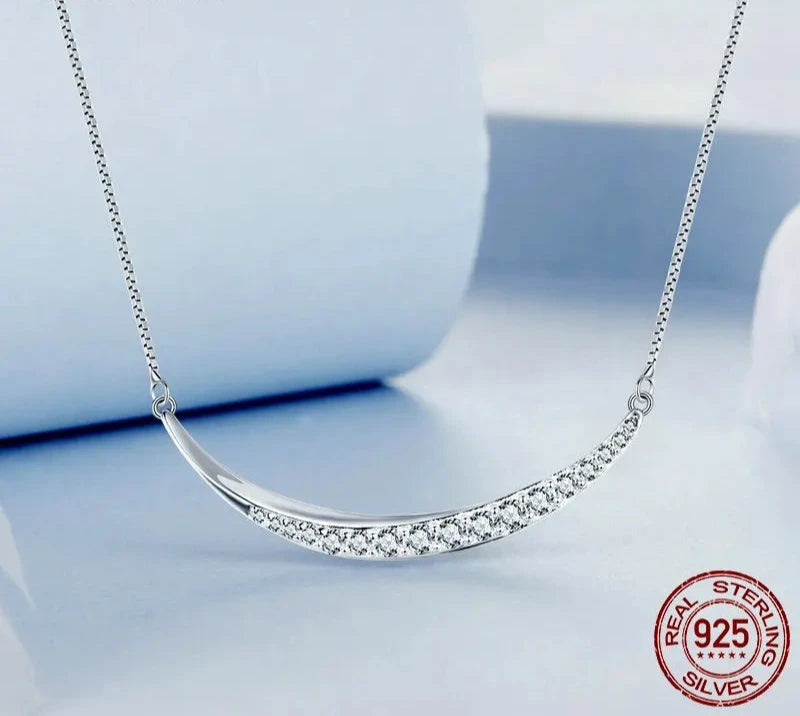 925 Sterling Silver Classic Moon Necklace, White Gold Plated Delicate Smile Hypoallergenic Jewelry Gift for Women