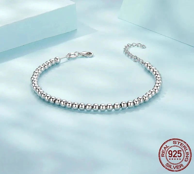 925 Sterling Silver Bead Bracelet for Women White Gold Plated Ball Bracelet Hypoallergenic Bohemian Stackable Bracelet