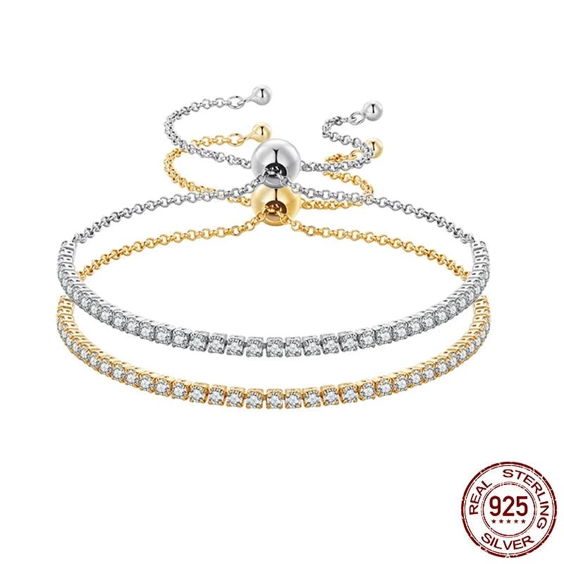 925 Sterling Silver Adjustable Slider Bracelet Wedding Jewelry Gift, 14K Gold Plated CZ Classic Tennis Bracelet for Women