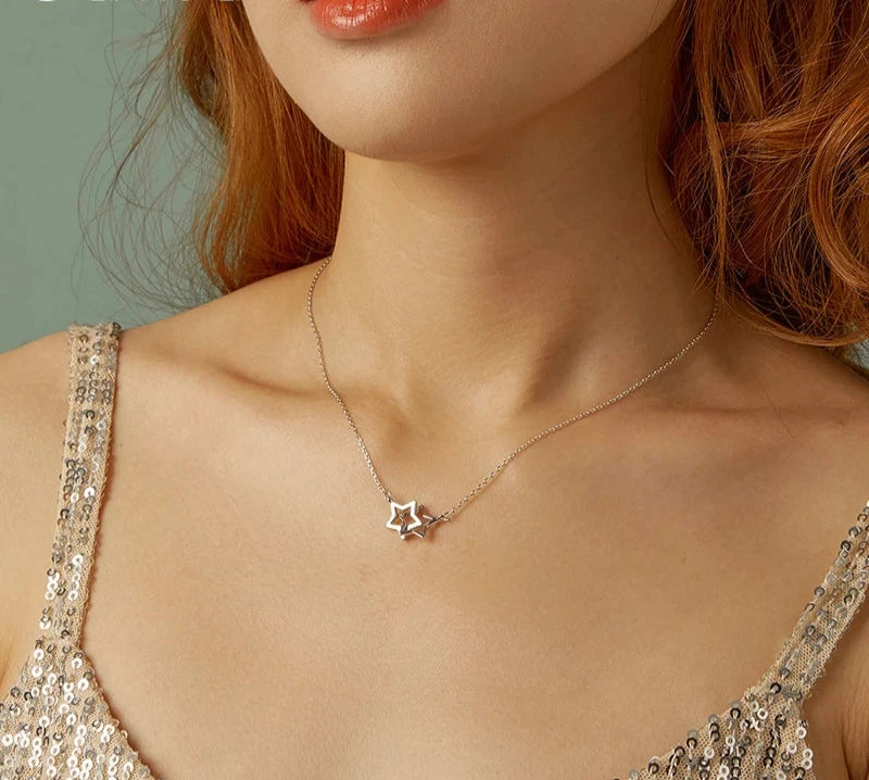 925 Sterling Silver Connected Star/Heart/Cat Pendant Necklace for Women Valentine's Day Gift Fine Jewelry