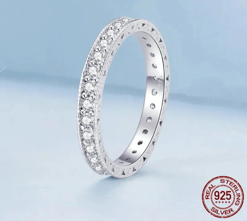 925 Sterling Silver Classic Zircon Engagement Band Promise Bridal Ring Fine Jewelry Gift for Women BSR462