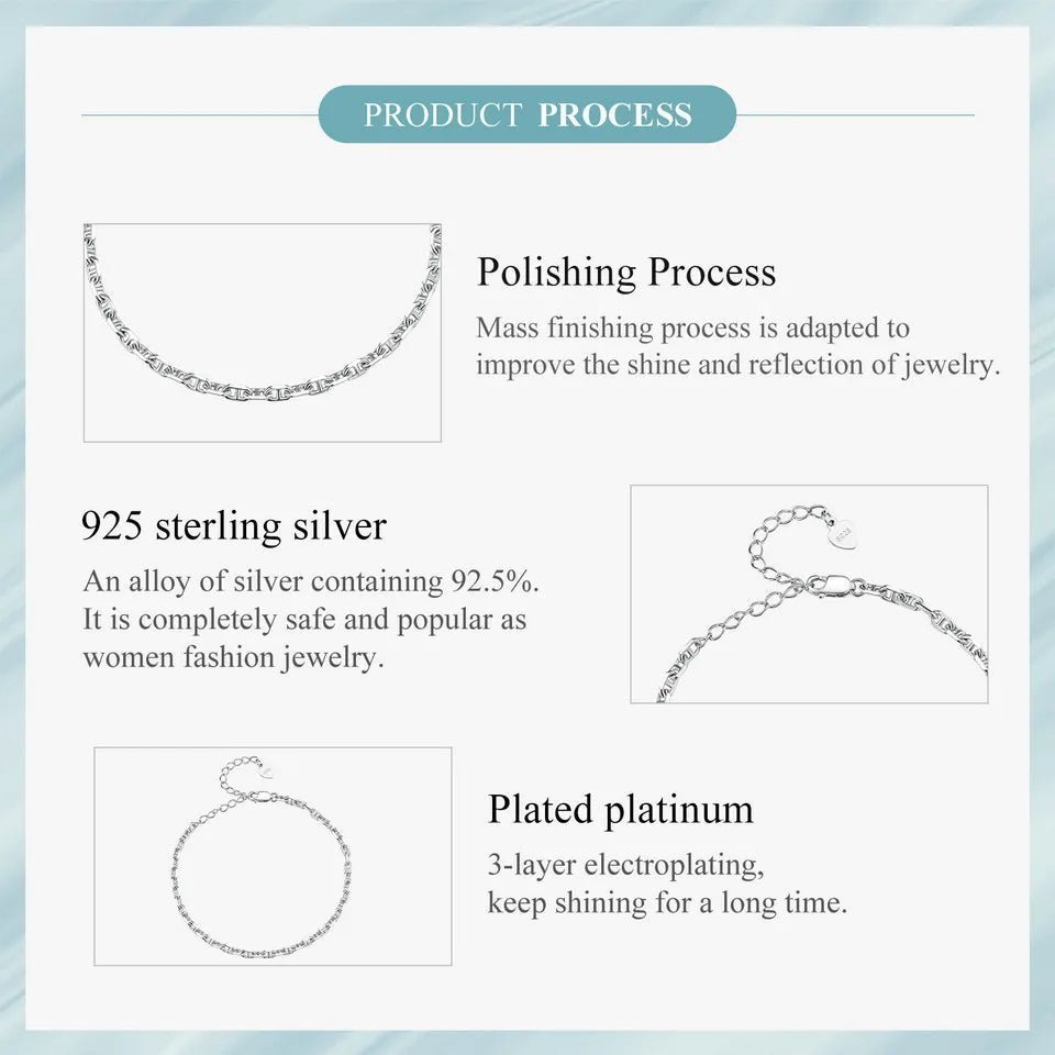 925 Sterling Silver 3mm Basic Bracelet Square Shaped Chain Link Silver Jewelry For Men & Women SCB254