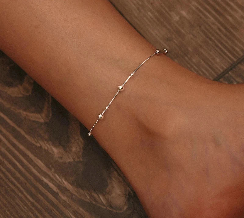 Minimalist Round Beads Anklet Sterling Silver Chian Bracelet for Leg Female Foot Jewelry For Women Leg Chain SCT005