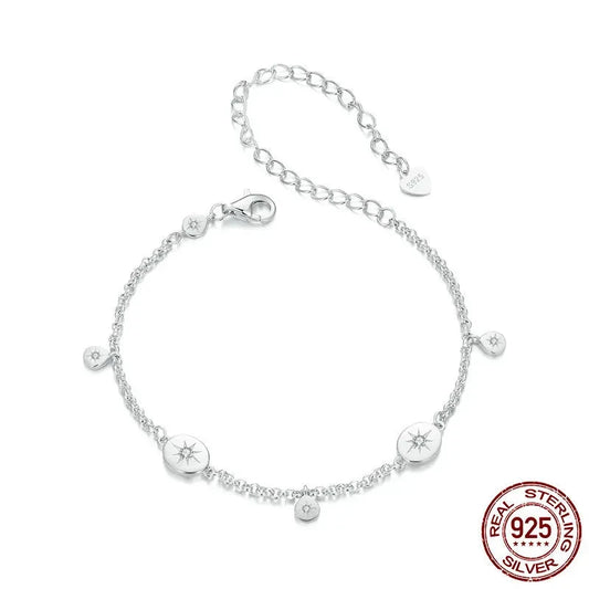 925 Sterling Silver Dainty Star Fringe Bracelet, White Gold Plated Chain Bracelet Cuff Party Jewelry for Women BSB182